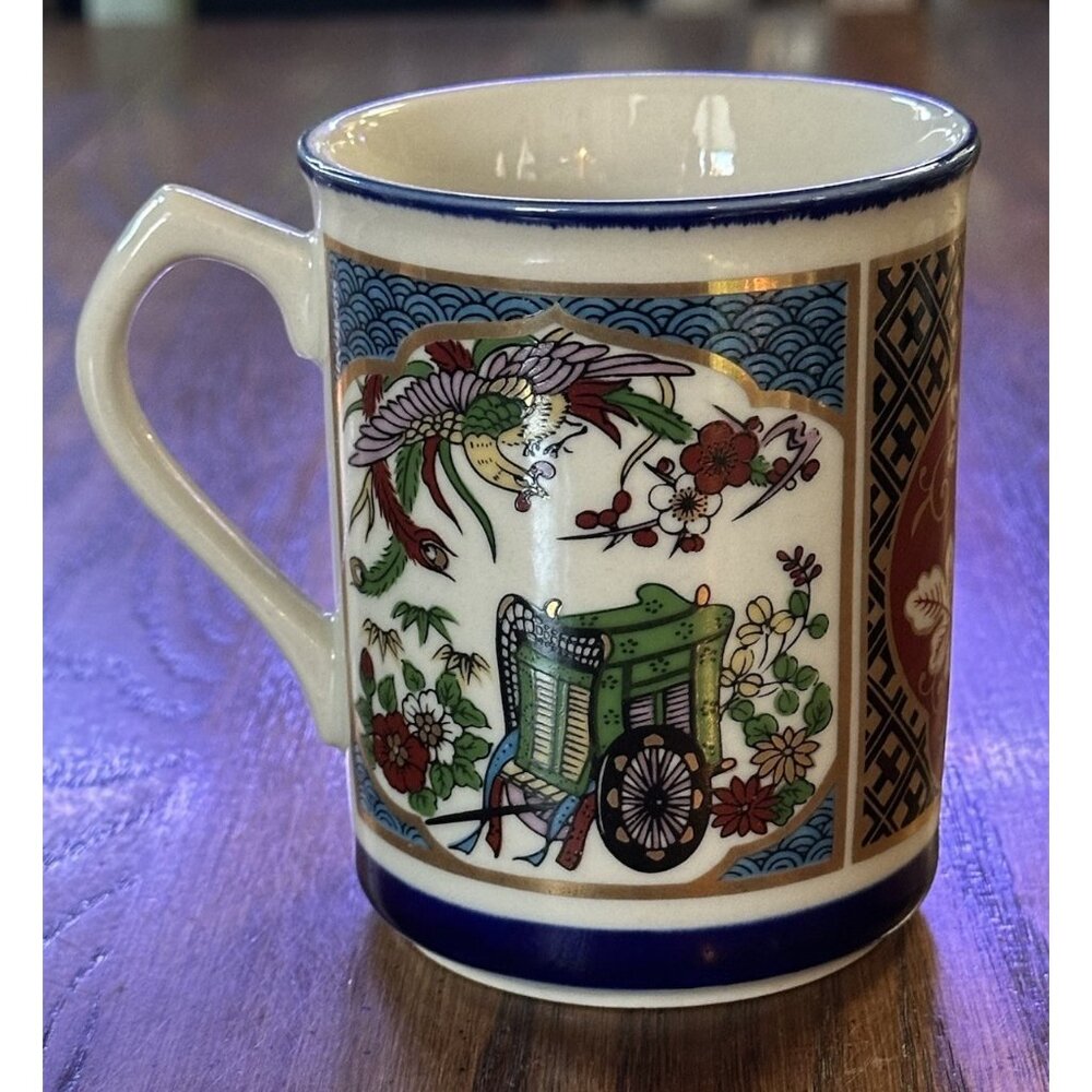 Japanese‎ Imari Style Porcelain Mug Red Green Blue Gold 4” Vintage